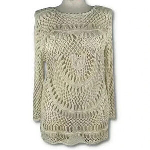 Le Moda womens sweater size XL cream crocheted grannycore resort wear coverup